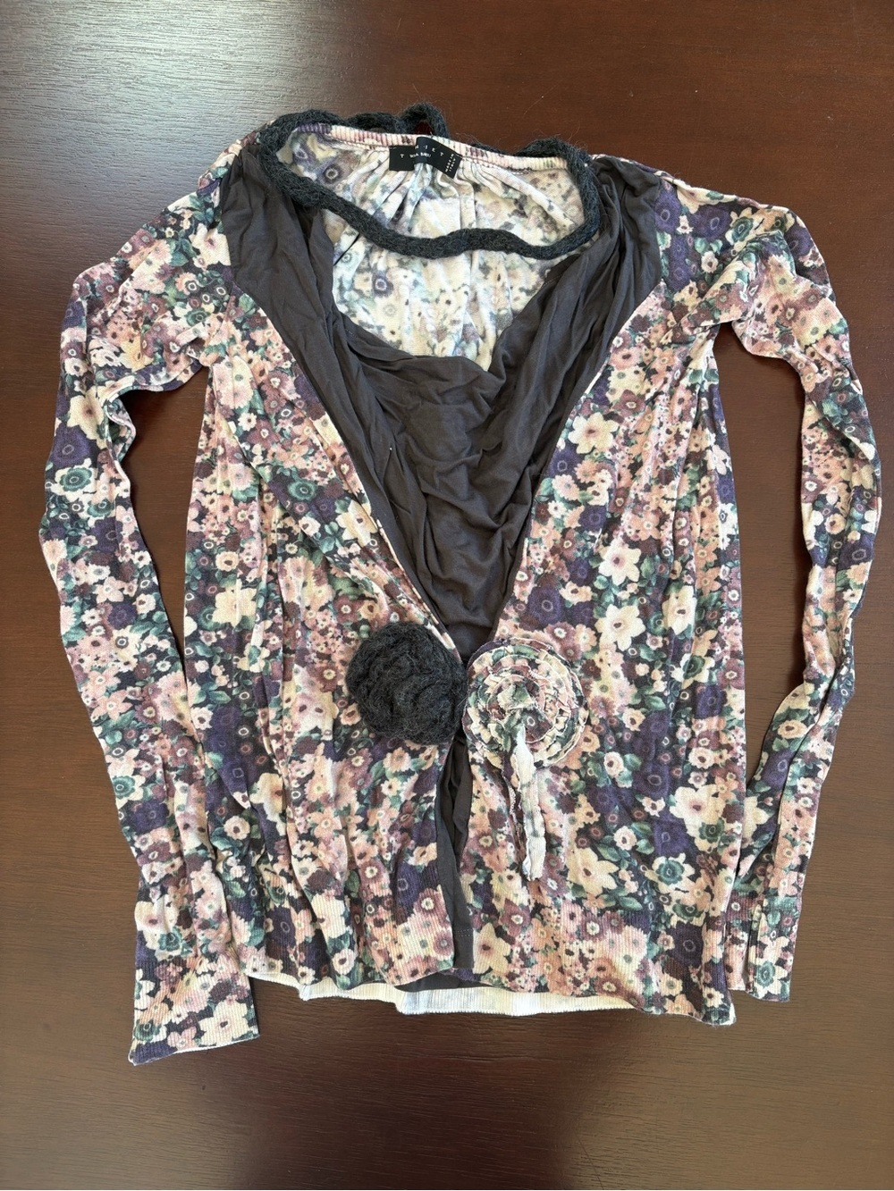 Twin-Set Floral Print Top with Charcoal Trim
